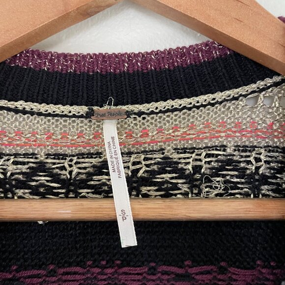 Free People Cozy Cottage Knit Tunic Sweater in Black Combo Size Small - Picture 3 of 7